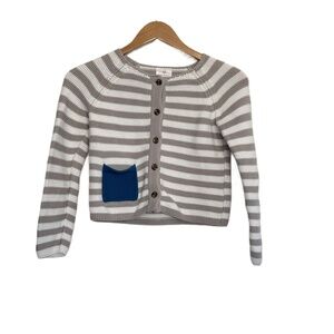 Hanna Andersson Striped Knit‎ Button Cardigan Gray White Unisex Size 130